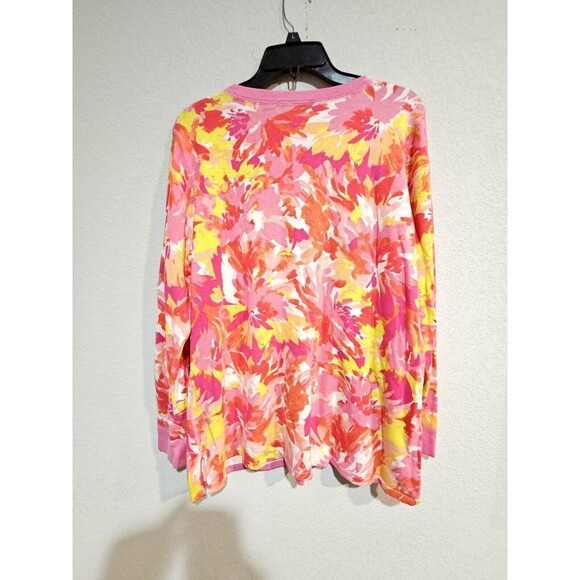Isaac Mizrahi Live! Floral Printed Sweater w/ Cover Stitch PINK M A393580 - Picture 4 of 7